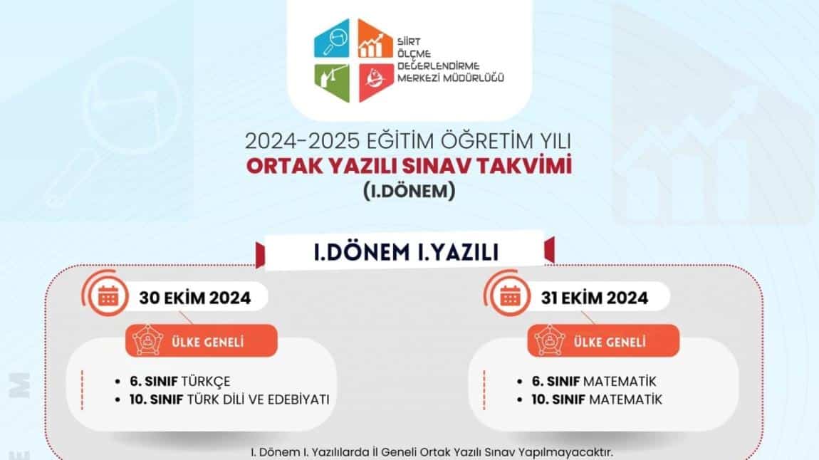 2024-2025 ORTAK YAZILI SINAV TAKVİMİ AÇIKLANDI